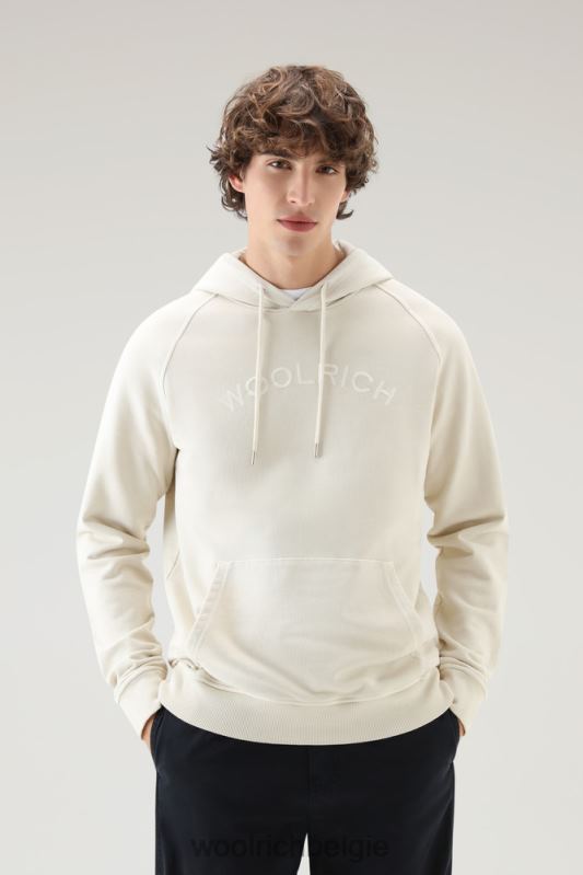 Varsity-hoodie van kledinggeverfd puur katoenfleece Woolrich Heren 8TTN0494 melkachtige crème kleding