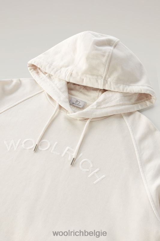 Varsity-hoodie van kledinggeverfd puur katoenfleece Woolrich Heren 8TTN0494 melkachtige crème kleding