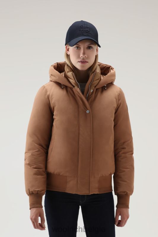 Weoka-bomberjack van zachte poefstof Woolrich vrouwen 8TTN0284 donkere kameel kleding