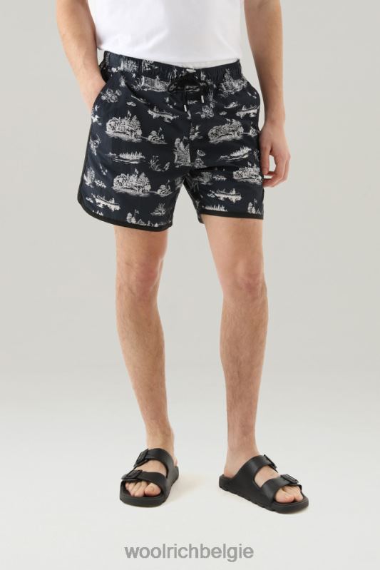 Zavikon boardshort met print van ripstop crinkle nylon Woolrich Heren 8TTN0459 Melton blauw kleding