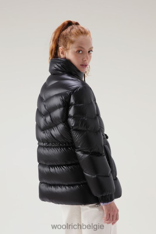 Zijdezacht donsjack van aliquippa met trekkoord in de taille Woolrich vrouwen 8TTN0322 zwart kleding