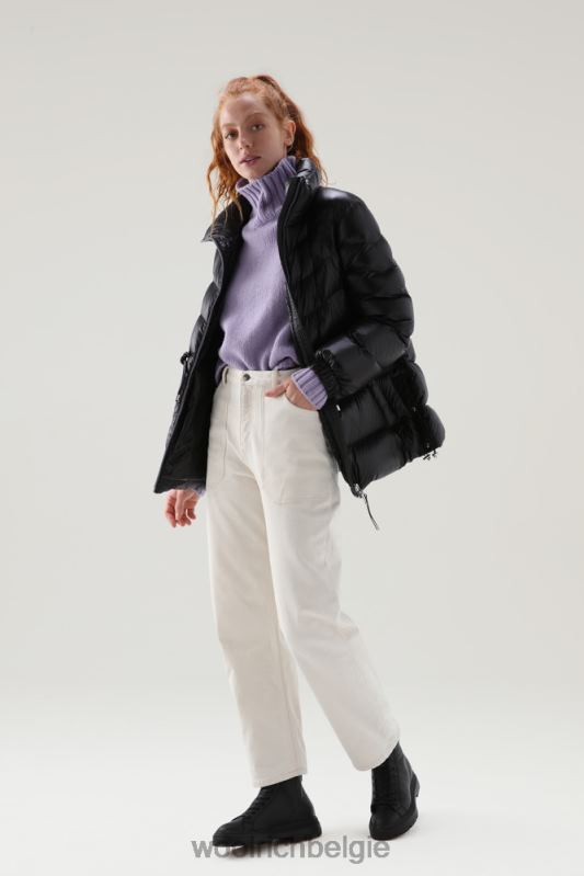 Zijdezacht donsjack van aliquippa met trekkoord in de taille Woolrich vrouwen 8TTN0322 zwart kleding