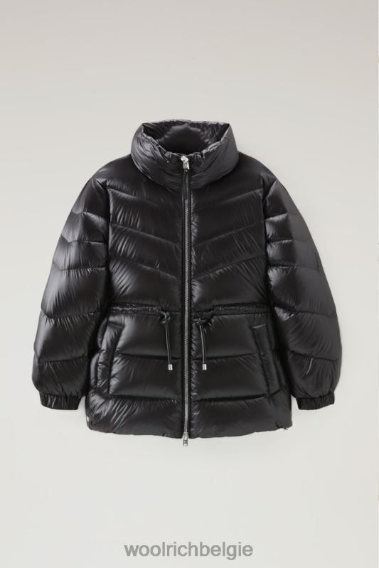 Zijdezacht donsjack van aliquippa met trekkoord in de taille Woolrich vrouwen 8TTN0322 zwart kleding