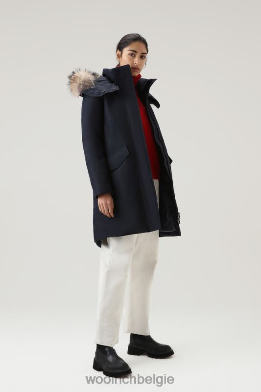 adirondack waterdichte parka van gore-tex met afneembare capuchon en bontafwerking Woolrich vrouwen 8TTN0323 Melton blauw kleding