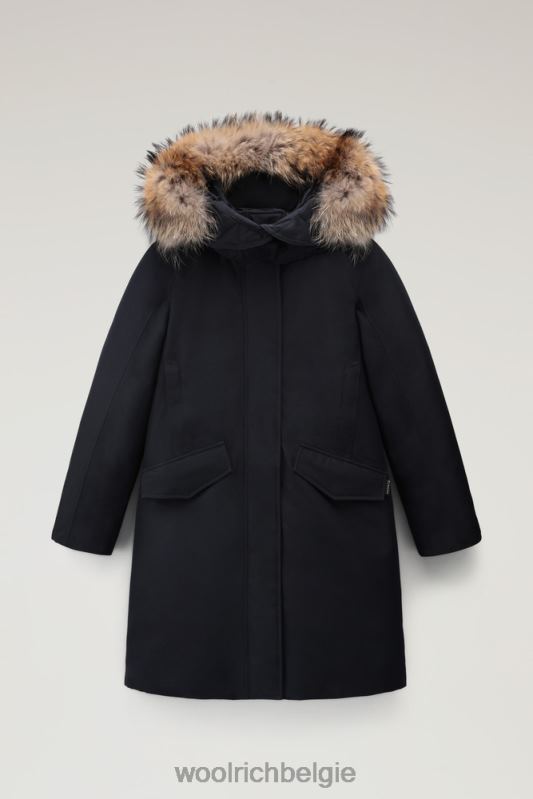 adirondack waterdichte parka van gore-tex met afneembare capuchon en bontafwerking Woolrich vrouwen 8TTN0323 Melton blauw kleding