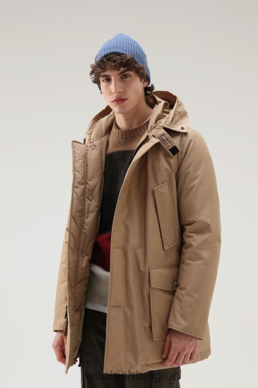 arctic parka van ramar-stof met afneembare bontrand Woolrich Heren 8TTN0858 goud kaki kleding
