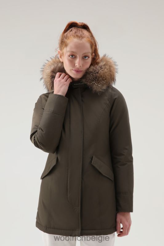 arctic parka van ramar-stof met afneembare bontrand Woolrich vrouwen 8TTN0362 donkergroen kleding