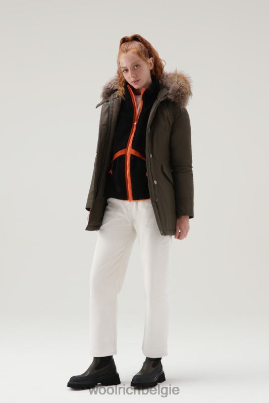 arctic parka van ramar-stof met afneembare bontrand Woolrich vrouwen 8TTN0362 donkergroen kleding
