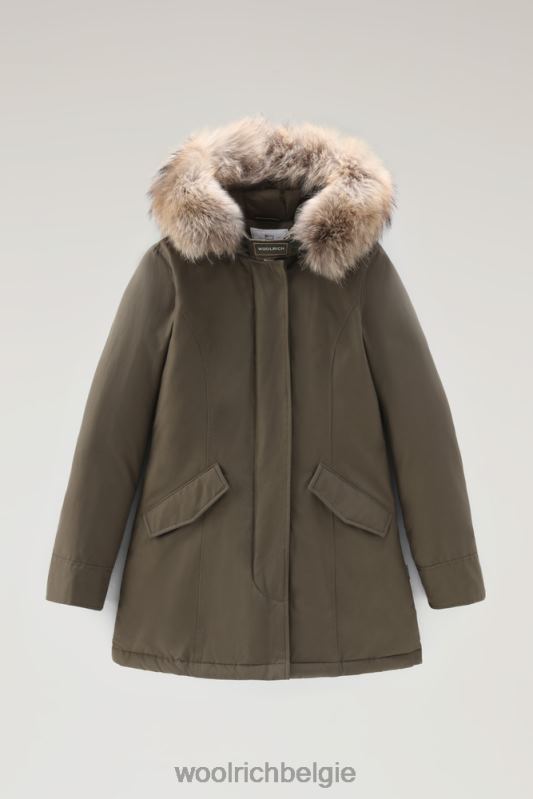 arctic parka van ramar-stof met afneembare bontrand Woolrich vrouwen 8TTN0362 donkergroen kleding