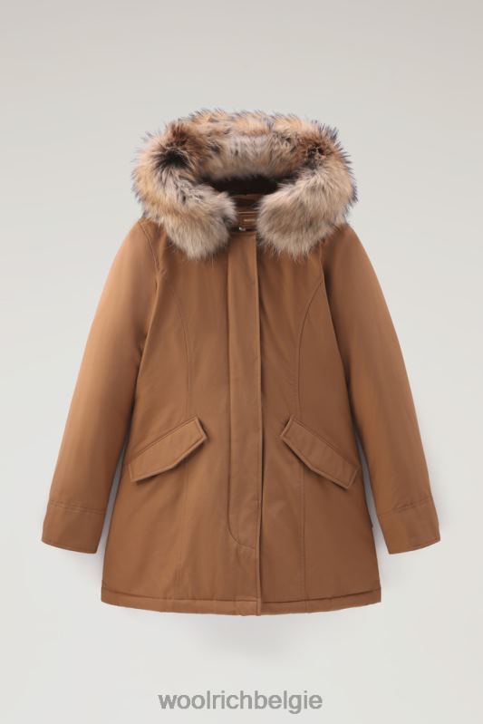 arctic parka van ramar-stof met afneembare bontrand Woolrich vrouwen 8TTN0366 donkere kameel kleding