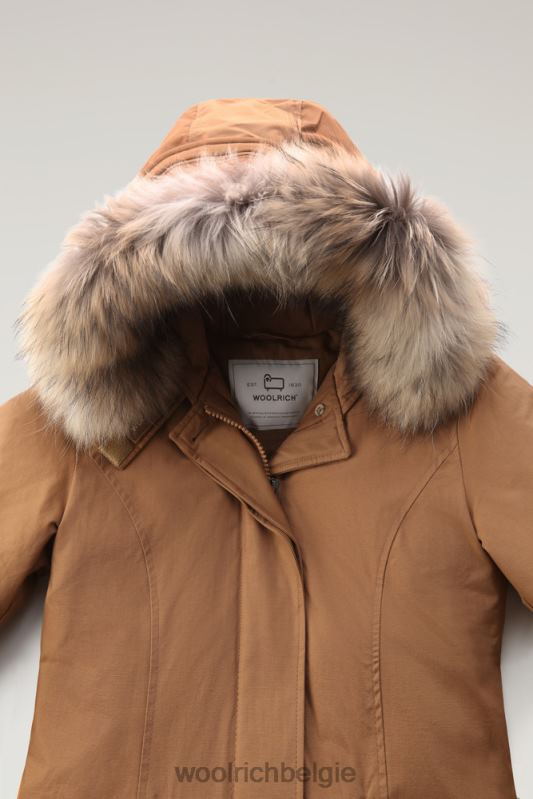 arctic parka van ramar-stof met afneembare bontrand Woolrich vrouwen 8TTN0366 donkere kameel kleding
