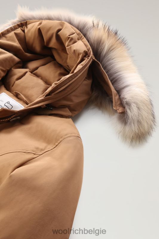 arctic parka van ramar-stof met afneembare bontrand Woolrich vrouwen 8TTN0366 donkere kameel kleding