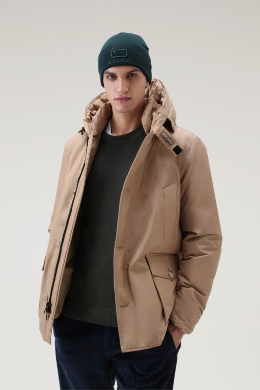 arctische anorak van ramar-stof met afneembaar bont Woolrich Heren 8TTN0837 goud kaki kleding