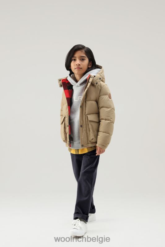 b Gewatteerd taslan nylon donsjack met afneembare capuchon Woolrich jongens 8TTN0928 goud kaki kleding