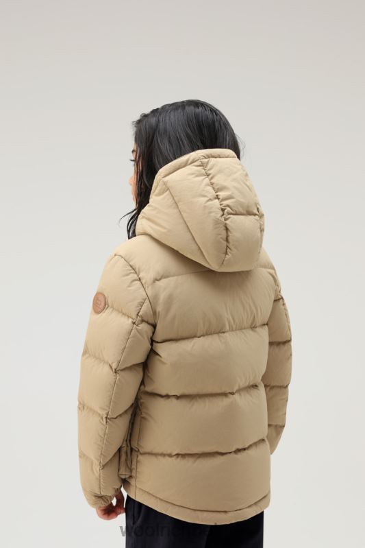 b Gewatteerd taslan nylon donsjack met afneembare capuchon Woolrich jongens 8TTN0928 goud kaki kleding