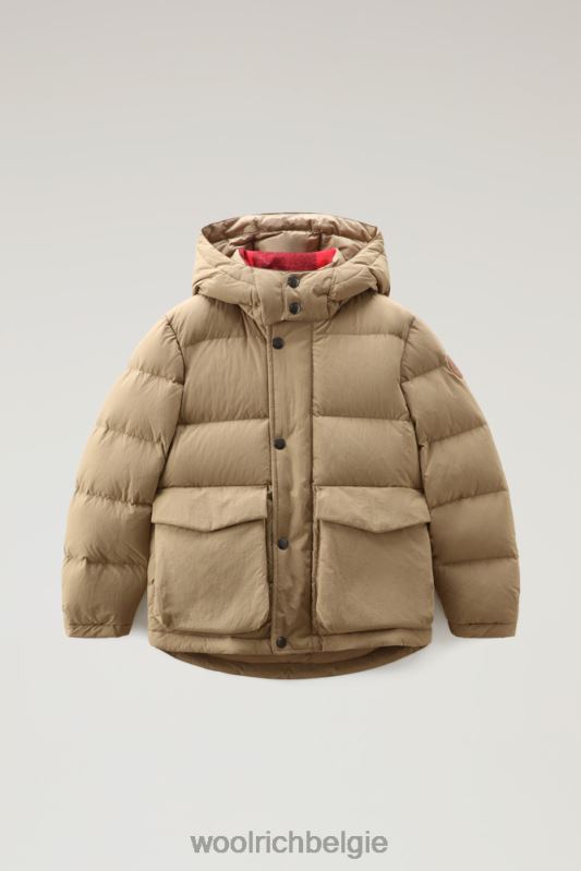 b Gewatteerd taslan nylon donsjack met afneembare capuchon Woolrich jongens 8TTN0928 goud kaki kleding