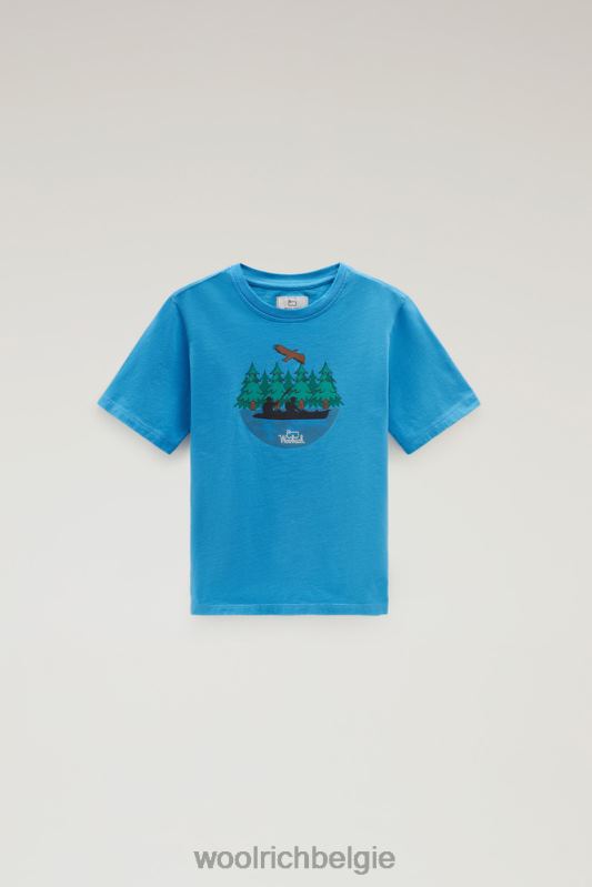 b T-shirt van puur katoen met print Woolrich jongens 8TTN0889 klokje blauw kleding