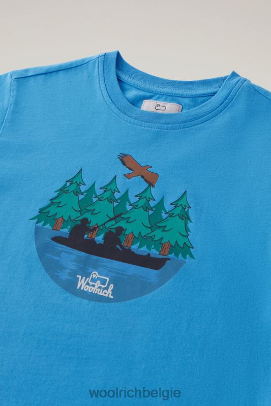 b T-shirt van puur katoen met print Woolrich jongens 8TTN0889 klokje blauw kleding