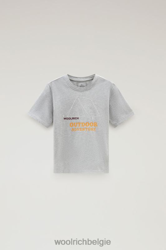 b T-shirt van puur katoen met print Woolrich jongens 8TTN0890 lichtgrijs gemêleerd kleding