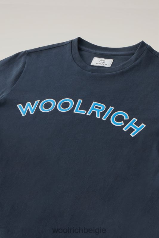 b Varsity-logo-T-shirt van puur katoen Woolrich jongens 8TTN0881 Melton blauw kleding