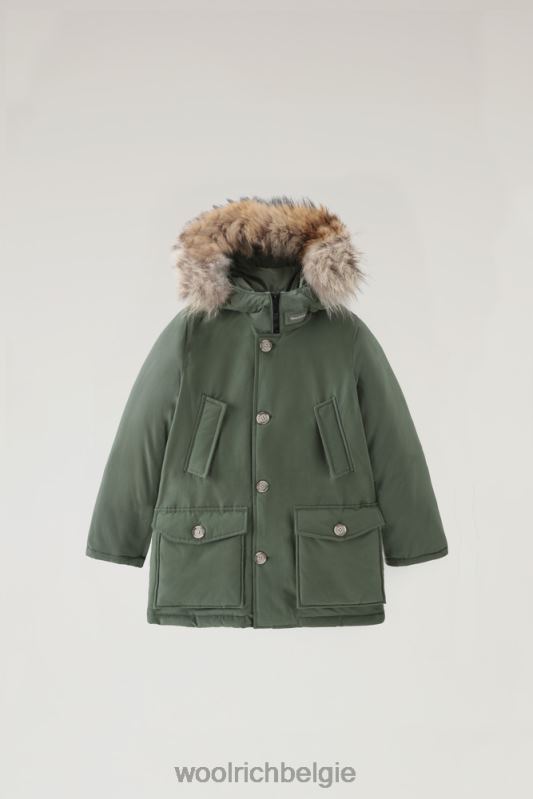 b arctic parka met afneembaar bont Woolrich jongens 8TTN0930 tijm groen kleding