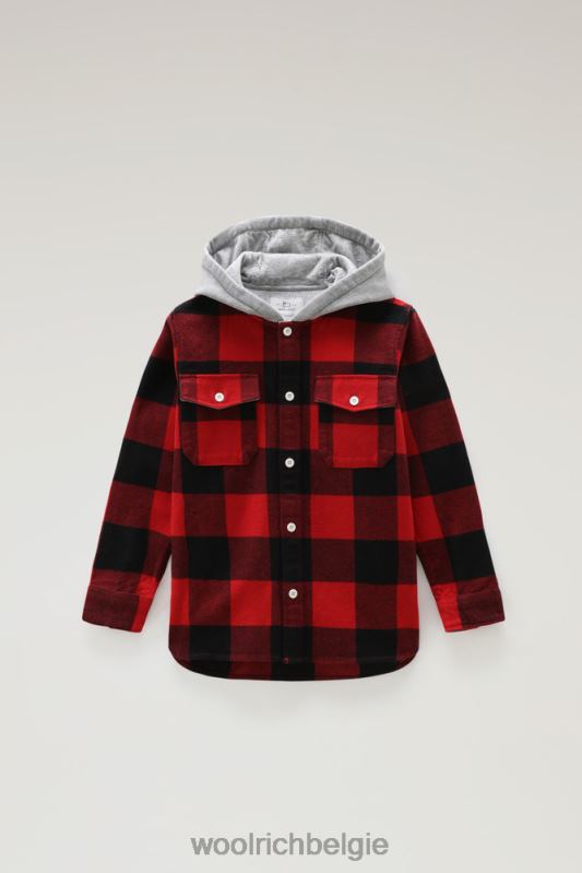 b overshirt met buffelruit en capuchon Woolrich jongens 8TTN0923 rode buffel kleding