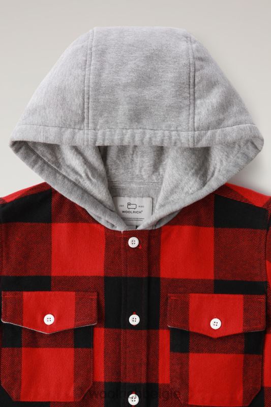 b overshirt met buffelruit en capuchon Woolrich jongens 8TTN0923 rode buffel kleding