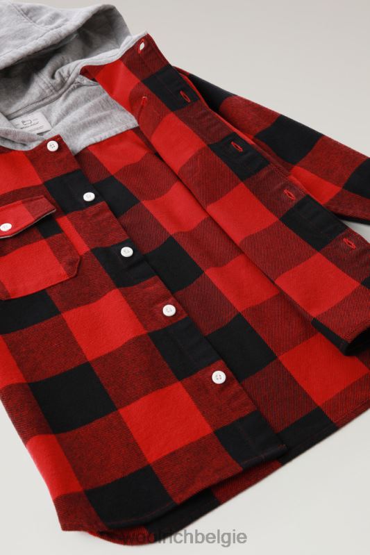 b overshirt met buffelruit en capuchon Woolrich jongens 8TTN0923 rode buffel kleding
