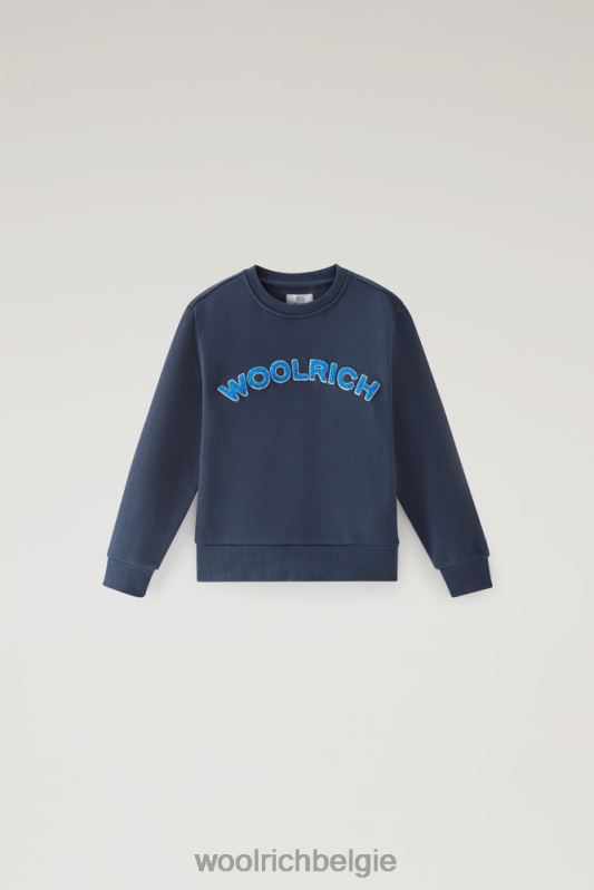 b varsity ronde hals van puur katoen Woolrich jongens 8TTN0869 Melton blauw kleding