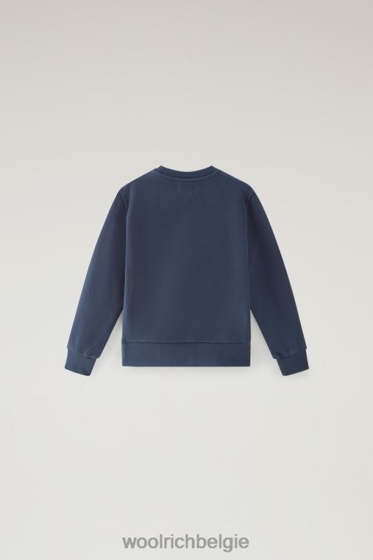 b varsity ronde hals van puur katoen Woolrich jongens 8TTN0869 Melton blauw kleding