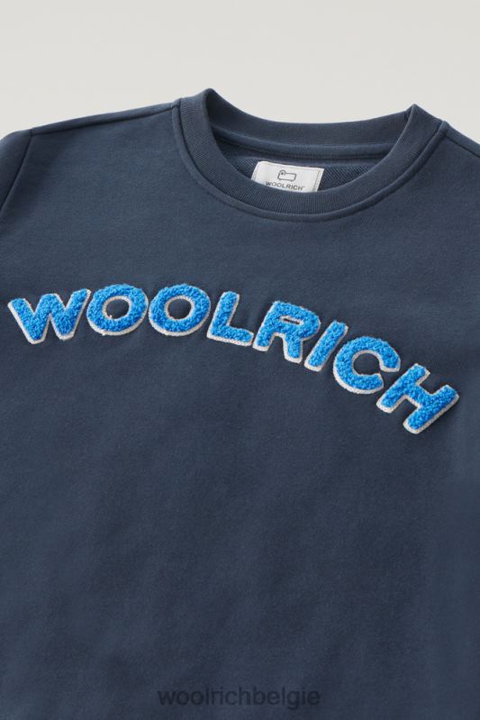 b varsity ronde hals van puur katoen Woolrich jongens 8TTN0869 Melton blauw kleding