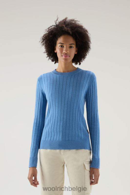 brede geribde ronde hals van puur katoen Woolrich vrouwen 8TTN0133 campanula melange kleding