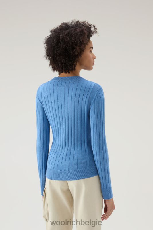 brede geribde ronde hals van puur katoen Woolrich vrouwen 8TTN0133 campanula melange kleding