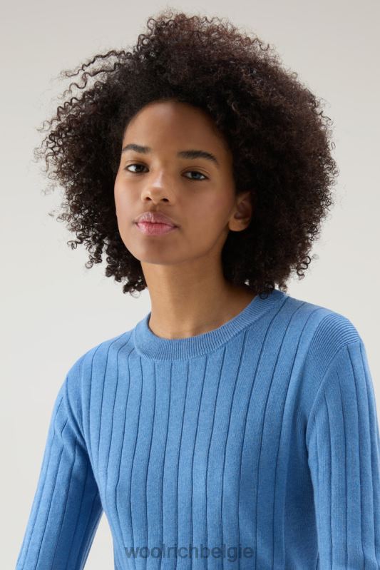 brede geribde ronde hals van puur katoen Woolrich vrouwen 8TTN0133 campanula melange kleding