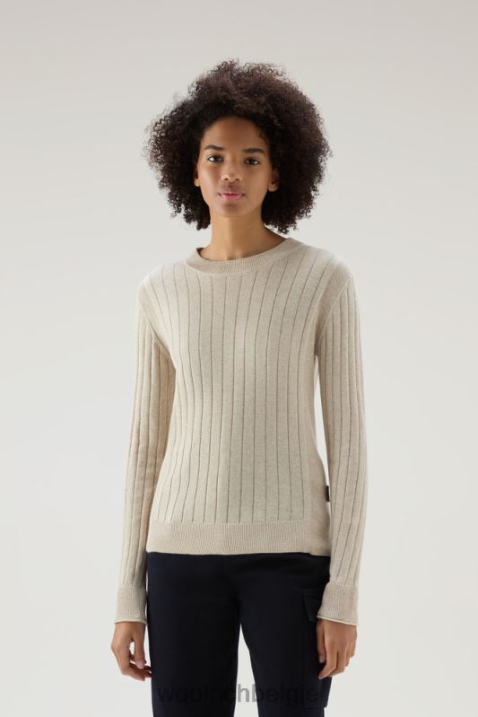brede geribde ronde hals van puur katoen Woolrich vrouwen 8TTN0141 beige gemêleerd kleding