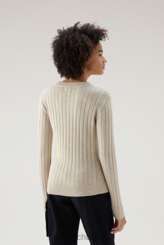 brede geribde ronde hals van puur katoen Woolrich vrouwen 8TTN0141 beige gemêleerd kleding