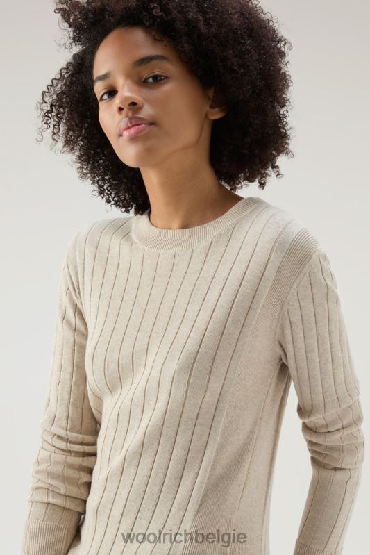 brede geribde ronde hals van puur katoen Woolrich vrouwen 8TTN0141 beige gemêleerd kleding
