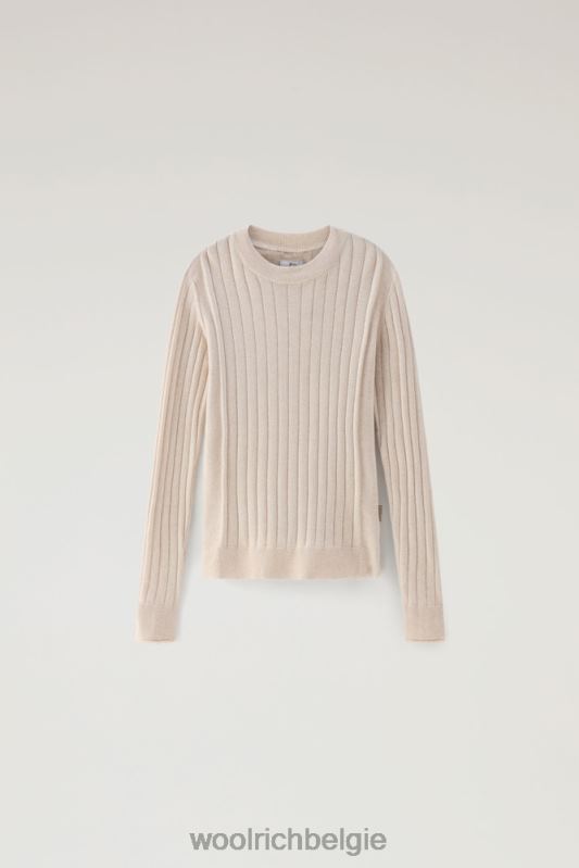 brede geribde ronde hals van puur katoen Woolrich vrouwen 8TTN0141 beige gemêleerd kleding