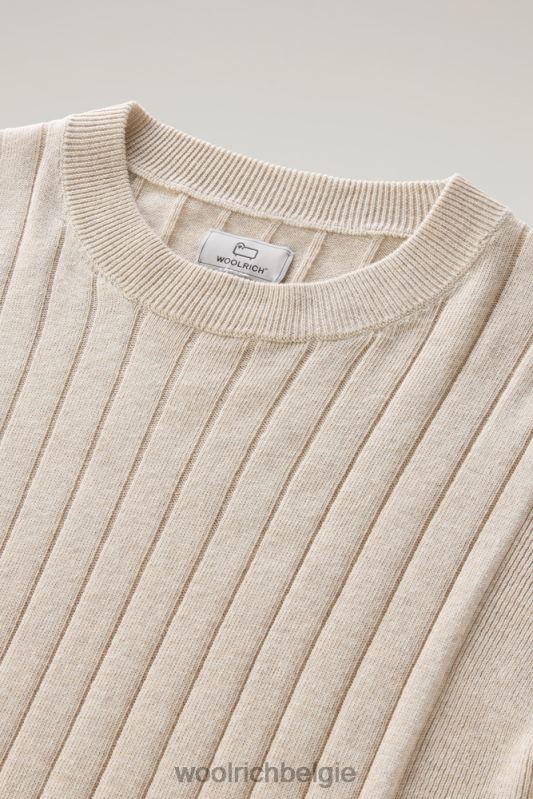 brede geribde ronde hals van puur katoen Woolrich vrouwen 8TTN0141 beige gemêleerd kleding
