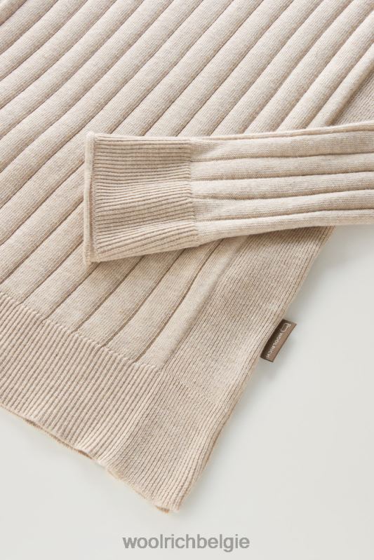 brede geribde ronde hals van puur katoen Woolrich vrouwen 8TTN0141 beige gemêleerd kleding