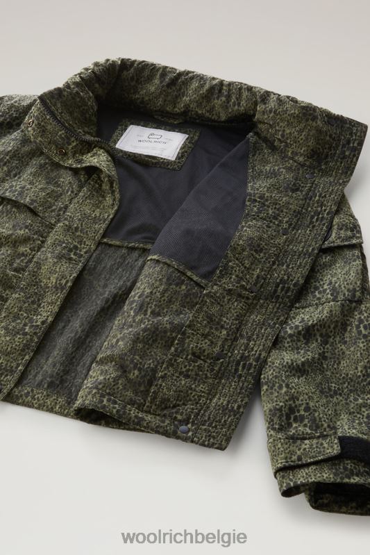 camouflagejack met opvouwbare capuchon Woolrich vrouwen 8TTN098 donkergroene camouflage kleding
