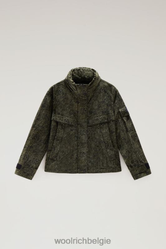 camouflagejack met opvouwbare capuchon Woolrich vrouwen 8TTN098 donkergroene camouflage kleding