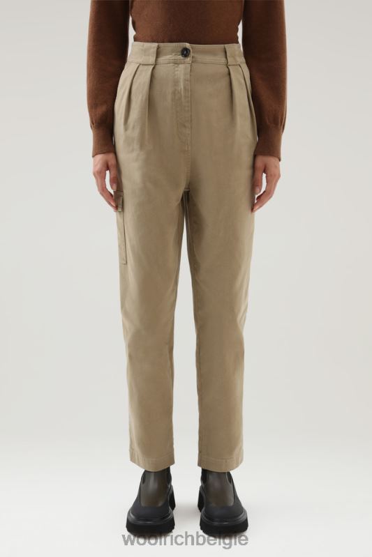 cargobroek van katoenkeperstof Woolrich vrouwen 8TTN0248 goud kaki kleding