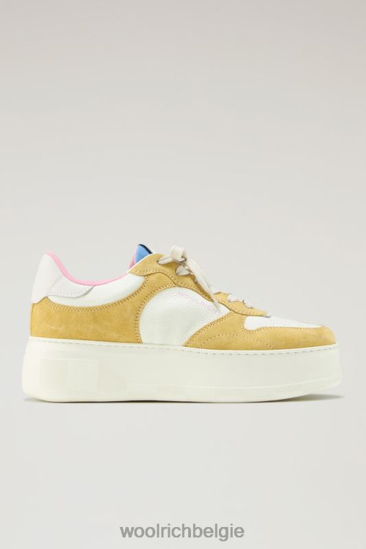 chunky pumps van zacht leer met suède inzetstukken Woolrich vrouwen 8TTN090 geel gebroken wit schoenen