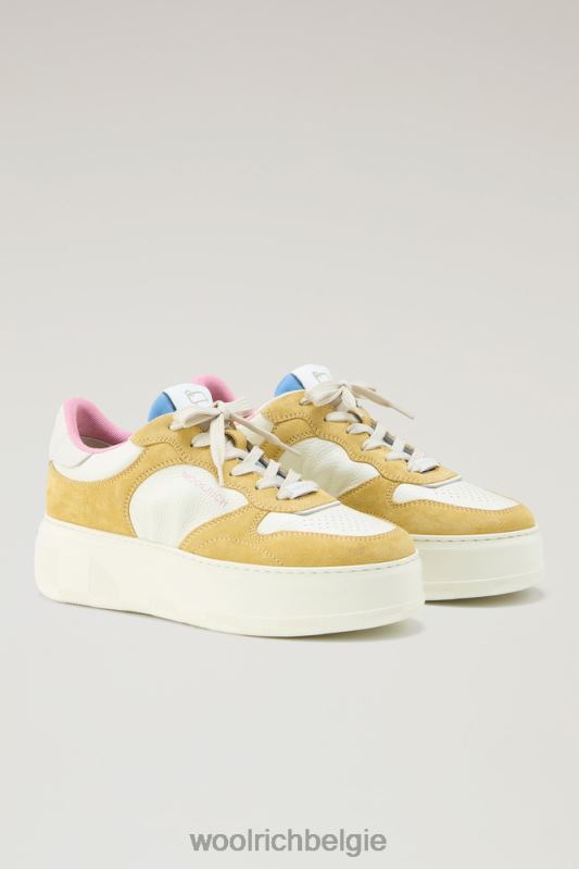 chunky pumps van zacht leer met suède inzetstukken Woolrich vrouwen 8TTN090 geel gebroken wit schoenen