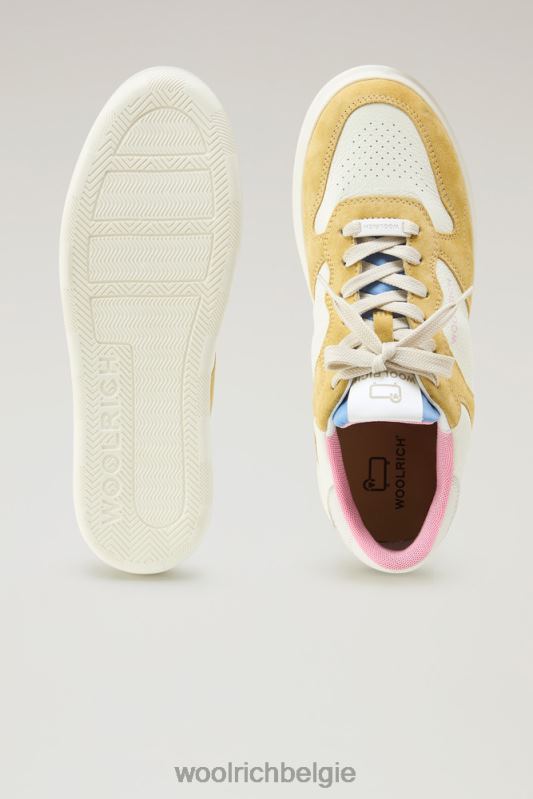 chunky pumps van zacht leer met suède inzetstukken Woolrich vrouwen 8TTN090 geel gebroken wit schoenen