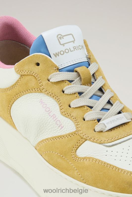 chunky pumps van zacht leer met suède inzetstukken Woolrich vrouwen 8TTN090 geel gebroken wit schoenen