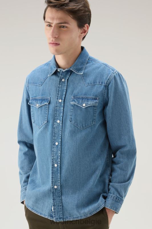 denimoverhemd van puur katoen Woolrich Heren 8TTN0625 gebleekte denim kleding