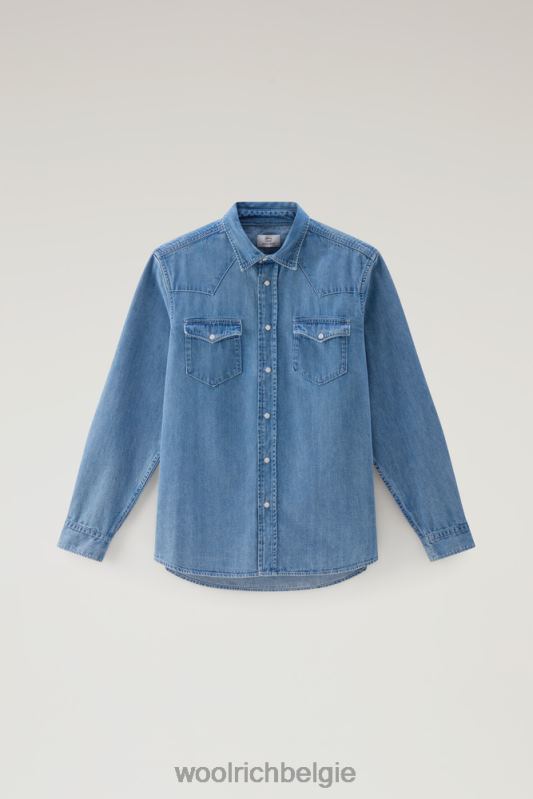 denimoverhemd van puur katoen Woolrich Heren 8TTN0625 gebleekte denim kleding