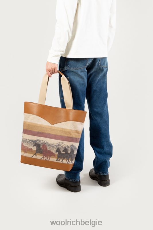 draagtas van puur katoen met leren handvatten - one of the days Woolrich unisex 8TTN0156 streep zand accessoires